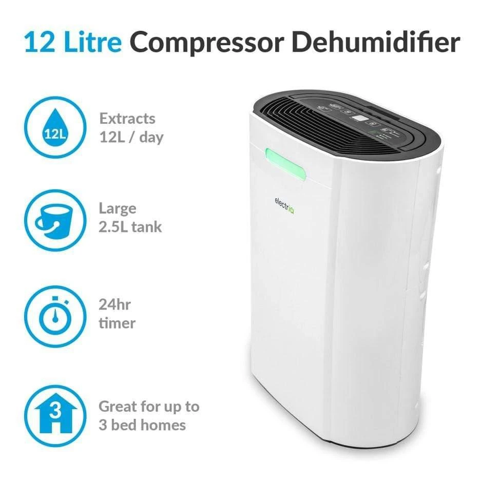 ElectriQ 12 Litre Dehumidifier With Humidistat And Air Purifier 6 ElectriQ 12 Litre Dehumidifier With Humidistat And Air Purifier - Image 6