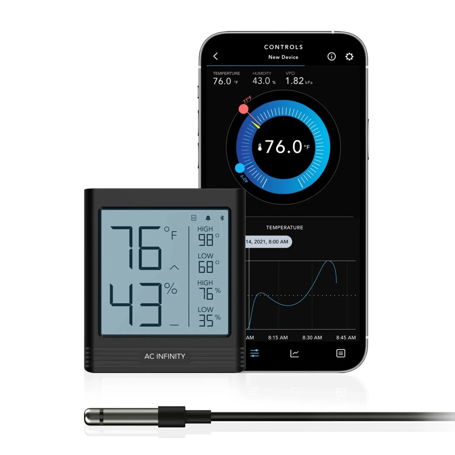 AC Infinity Cloudcom B1 Smart Thermo-Hygrometer + 12ft External Probe (AC-CCB1) 1 AC Infinity Cloudcom B1 Smart Thermo-Hygrometer + 12ft External Probe (AC-CCB1)