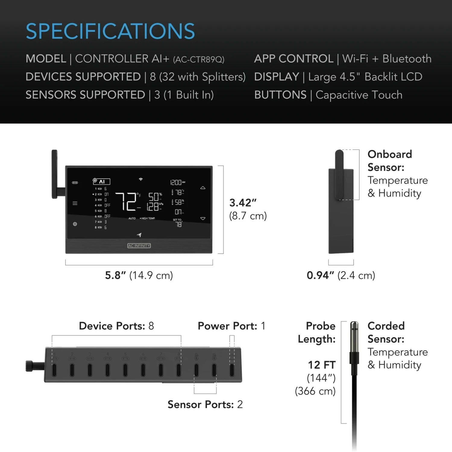 AC Infinity UIS Controller AI+ – 8-Port Smart Grow Room Controller (WiFi + Bluetooth) CTR89Q 2 AC Infinity UIS Controller AI+ – 8-Port Smart Grow Room Controller (WiFi + Bluetooth) CTR89Q - Image 2